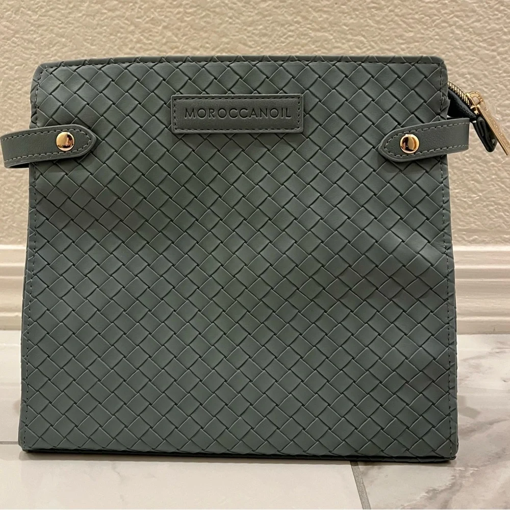 Moroccanoil  Cosmetic Pouch in Slate Green with Gold Hardware
